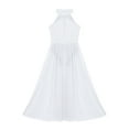thumbnail image 3 of JanJean Youth Big Girls Lyrical Maxi Long Dress Sleeveless Halter Neck Modern Contemporary Dancing White 16, 3 of 7