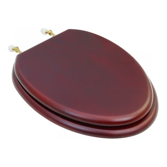 Renovators Supply Cherry Finish Wooden Elongated Toilet Seat 17.63"x14.5" w/Brass PVD Hinges & Stabilizers