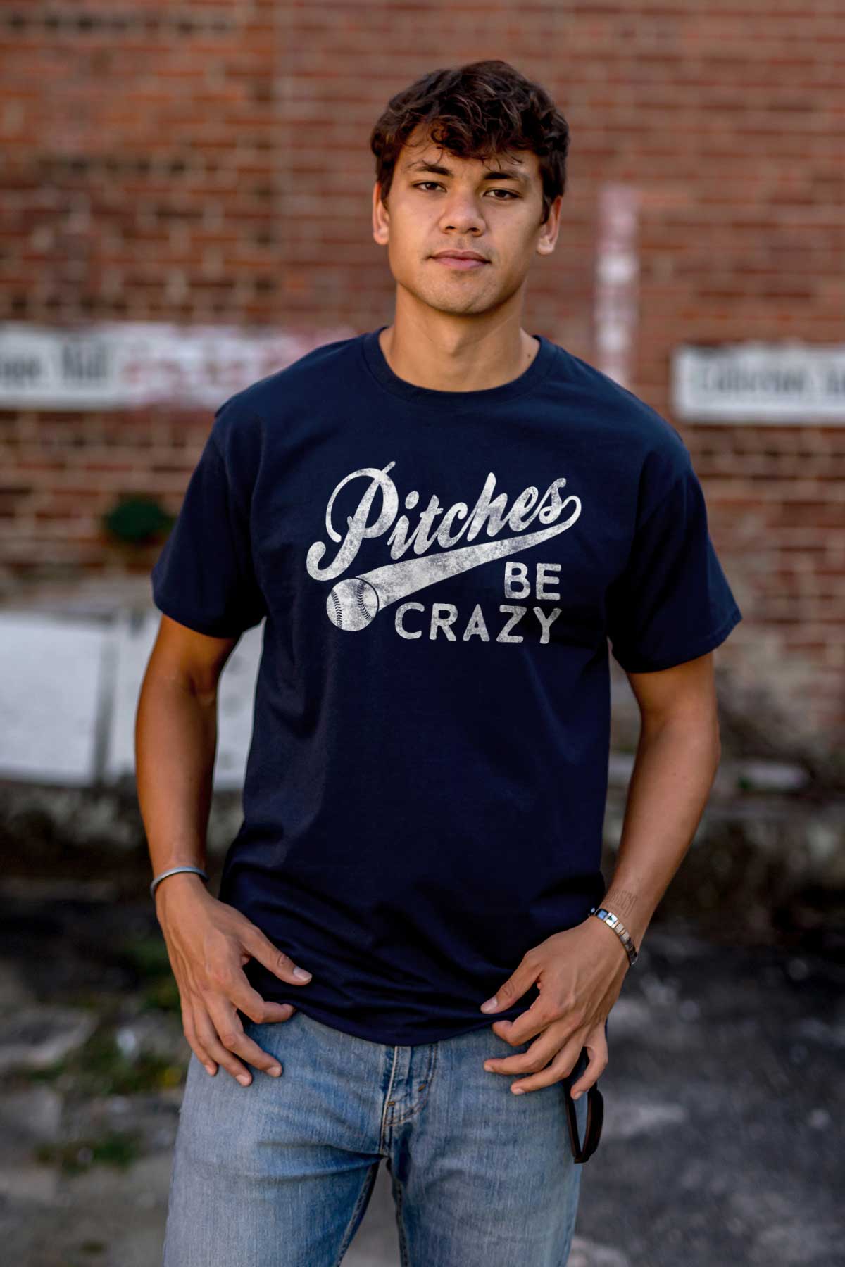 Funny Pitches Be Crazy Baseball Joke Men's Graphic T Shirt Tees Brisco Brands S