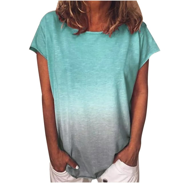 SHOPESSA Vêtements Grande Taille pour Femmes T-Shirt Tunique Blouse à Manches Courtes Décontractée à Dégradé de Couleurs pour Femmes