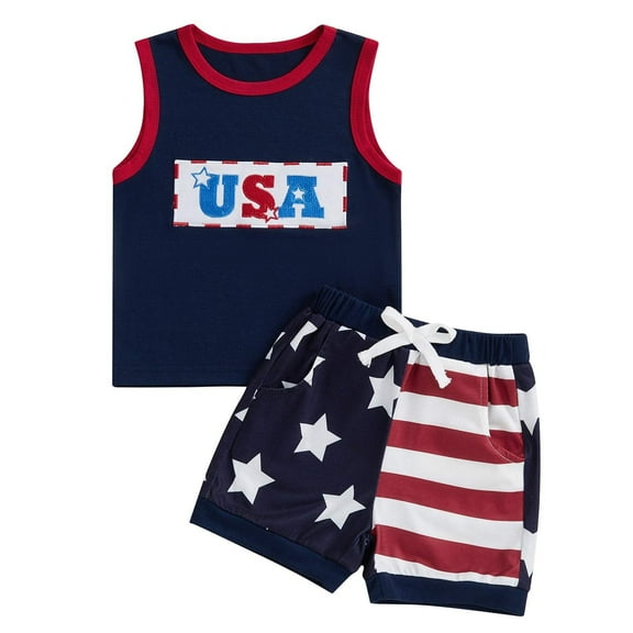 Futezty Toddler Boys Clothes Summer Outfit Sets, Toddler Baby Boy 4th Of July Outfit USA Shirt Tank Top American Flag Swin Trunks Shorts Fourth Of July Clothes