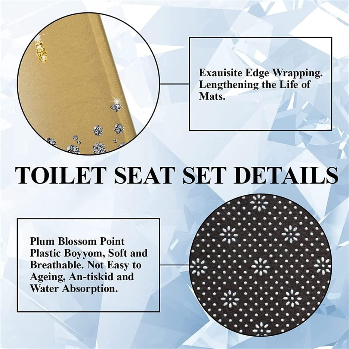 4PCS Bling Diamond Shower Curtain Set with Non-Slip Rugs Toilet Lid Cover and Bath Mat Shower Curtain with 12 Hooks Bathroom Sets with Shower Curtain and Rugs and Accessories
