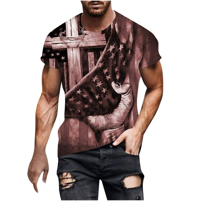 Camisetas Casuales Impresas de Manga Corta en el Patrón de Rayas, Camisetas Ligeras de Algodón a Rayas para Hombres