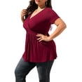thumbnail image 4 of JustVH Flared Fitted V Neck Short Sleeve Basic T-Shirt Women Plus Size, 4 of 4