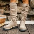 thumbnail image 2 of Wide Calf Knee High Boots Women Slouchy Suede Chunky Lug Sole Low Heel Round Toe Trendy Mid Calf Riding Boots Khaki 7, 2 of 6