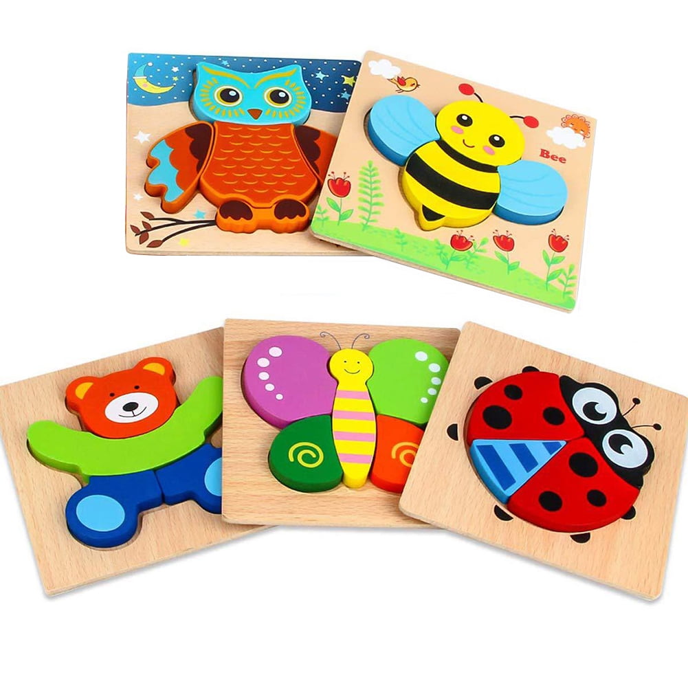CreativeArrowy 5 Kits Wooden Animal Peg Puzzles For Kids Girls