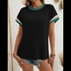 thumbnail image 4 of Blusa Informal de Corta con Cuello Redondo y Bloques de Color Acanalados para Mujer Negro XXL, 4 of 9