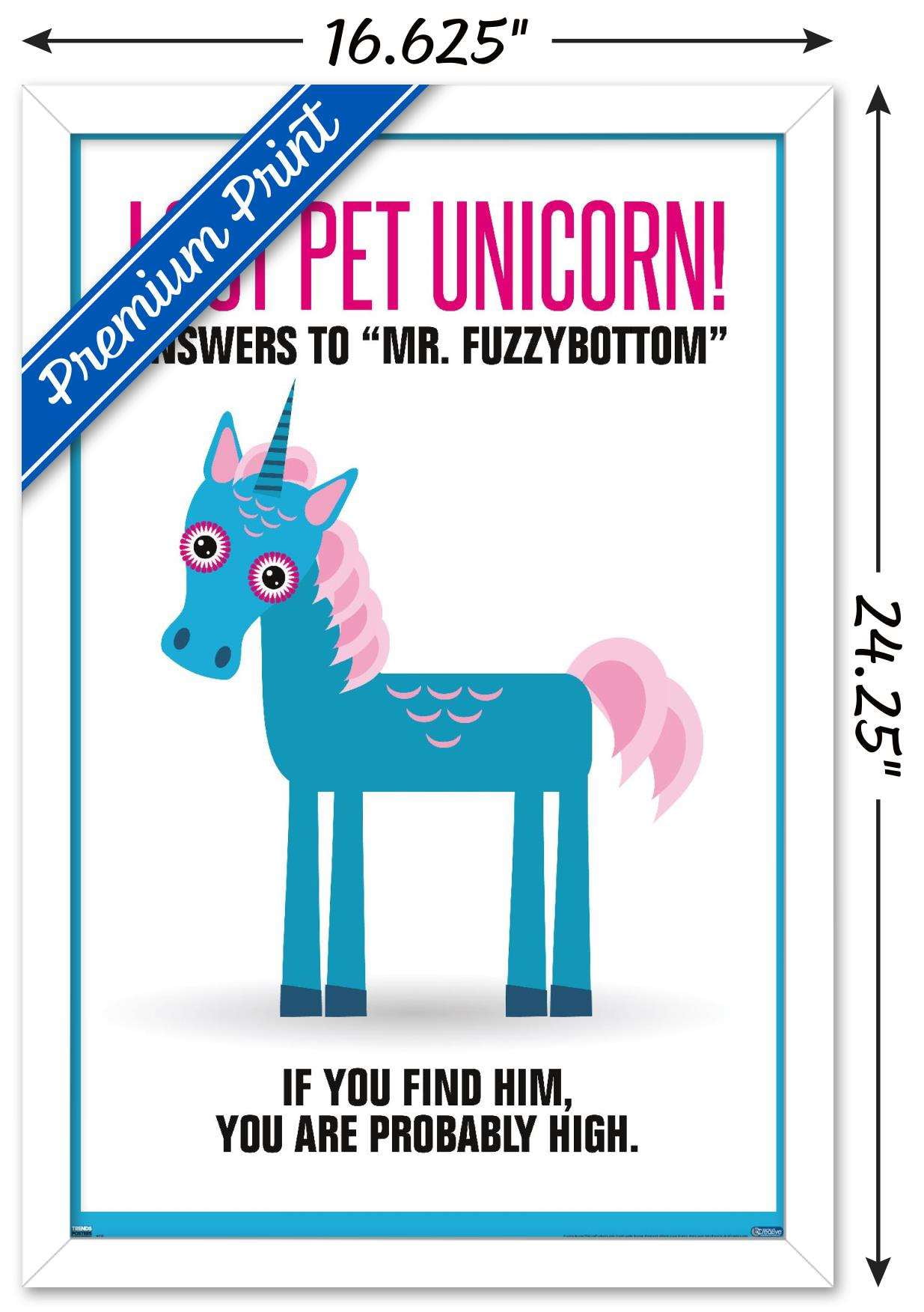 Lost Pet Unicorn Wall Poster, 14.725" x 22.375", Framed