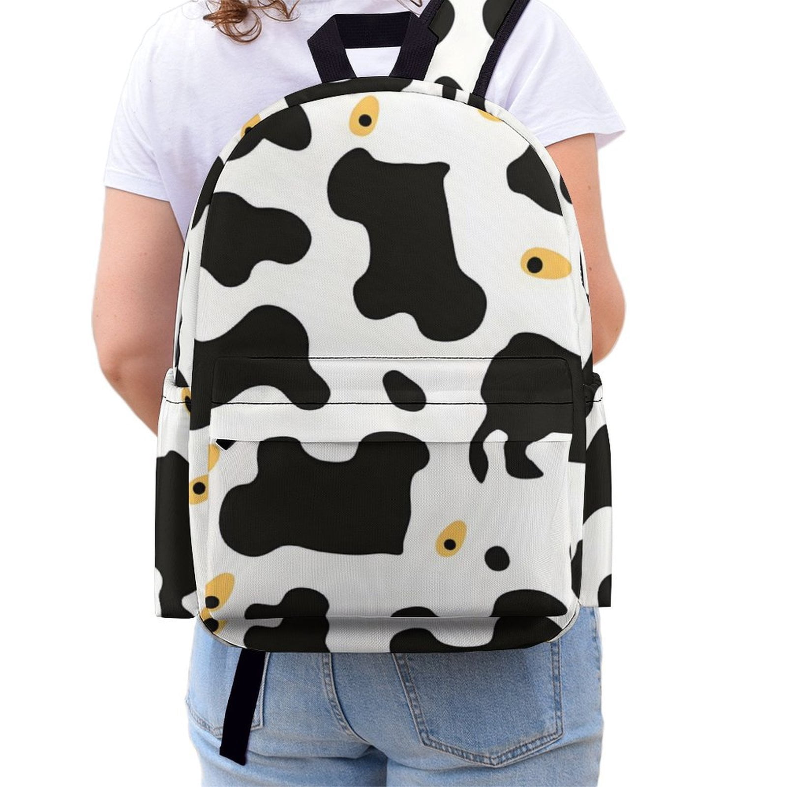 Large Capacity Half Print Backpack 11.8×16.5×5.9in Multifunctional Zipper Design Convenient Switch Simple Cow Print Pattern1_4