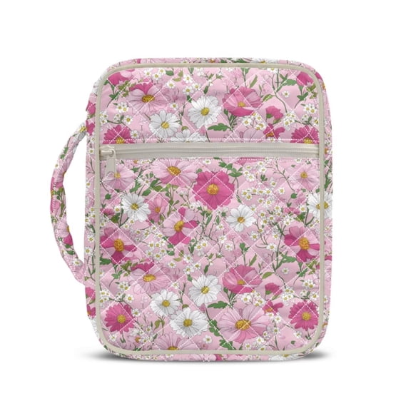 chaqlin Pink Flower BIble Cover for Women Carrying Book Case Church Bag with Handle,Protective Case Study Supplies Accessories