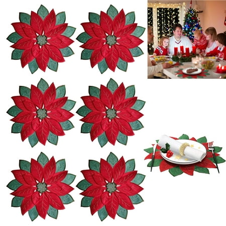

6pack Pad Cloth Cup Doily Dining Coaster Round Satin Red Embroidery Table Place Mat Christmas Flower Placemat Kitchen