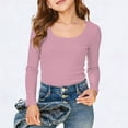 thumbnail image 2 of YM Girls Tee Shirts Pink for 13-14 Years,Girls Long Sleeve Shirts Ribbed Layering Tops U Neck Slim Fit Basic Tee Undershirts 5 16 Years, 2 of 4