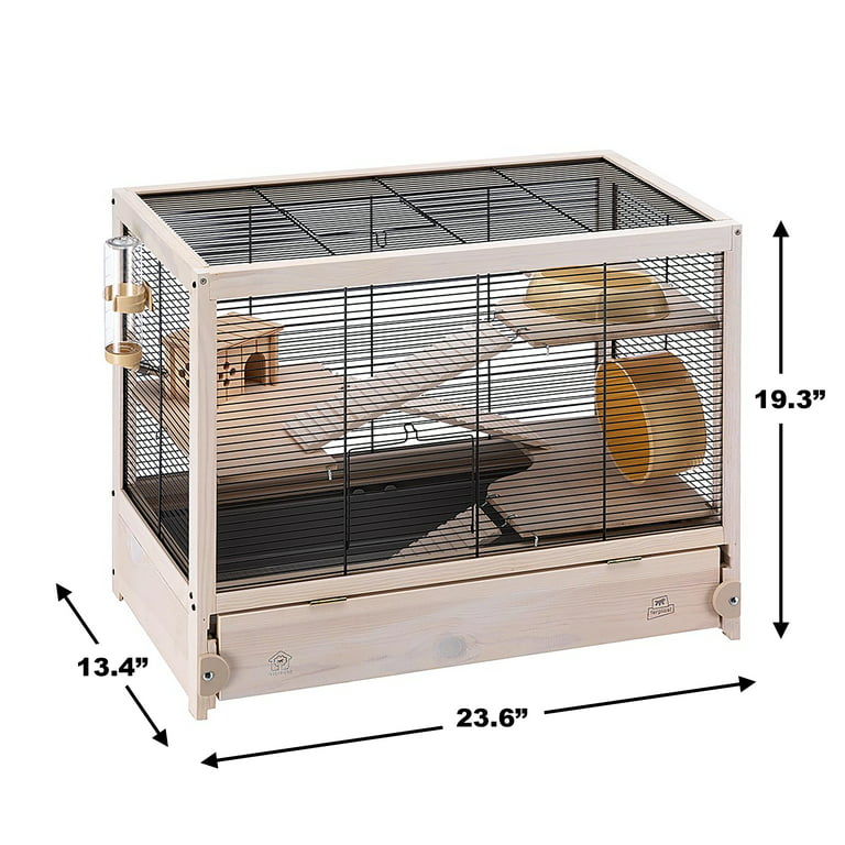 Pawhut Compatible Wooden 3-Tier Hamster Cage Hutch Box with Seesaw, Natural  