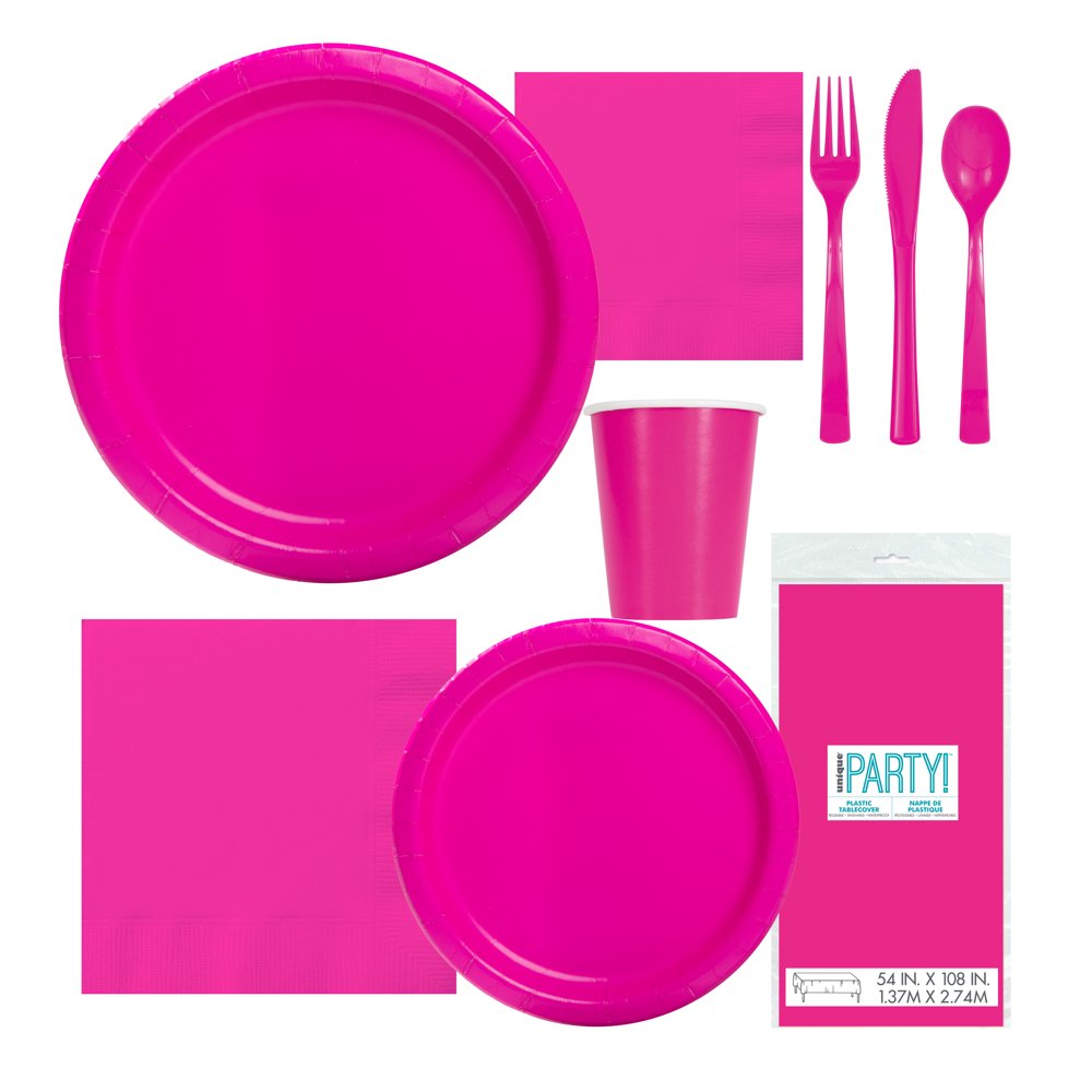 Neon Pink Tableware Kit Neon Pink Party Supplies Plates, Napkins