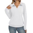 thumbnail image 4 of Sillenn Womens Long Sleeve Polo Shirts Loose Fit Collared V Neck Golf Tunic Tops Soft Lightweight Dressy Casual Work Office Blouses Plus Size Stretchy Business Casual Trendy Fall Outfits White Xxl, 4 of 5