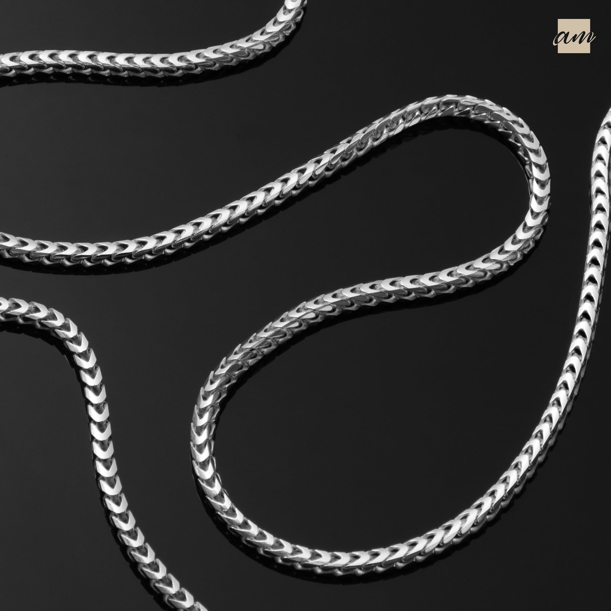 Amberta 925 Sterling Silver Necklace for Men - Franco Chain 2.5 mm: Mens Silver Chain Necklace 24 inch/ 60 cm