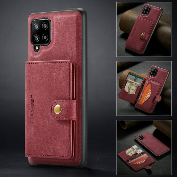 For Samsung Galaxy A22 Case 5G, Wallet with Detachable Magnetic Card Pockets,fit Car Mount, 2 in 1 Durable PU Leather Money Card Sleeve Kickstand Shockproof Protection Back Flip Cover - Red