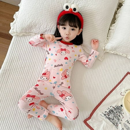 

New Cute Sanrioed Children Thermal Underwear Autumn Pants Anime Kuromi My Melody Kids Home Clothes Pajamas Girls Sleepwear Gift