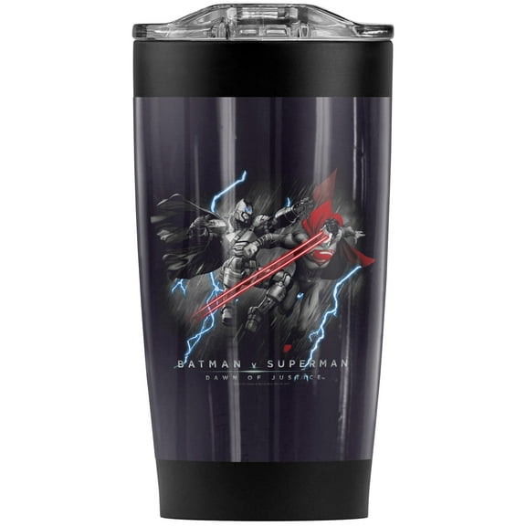 Batman V Superman Lightning Fight Stainless Steel Tumbler 20 oz Coffee Travel Mug/Cup, Vacuum Insulated & Double Wall with Leakproof Sliding Lid | Great for Hot Drinks and Cold Beverages