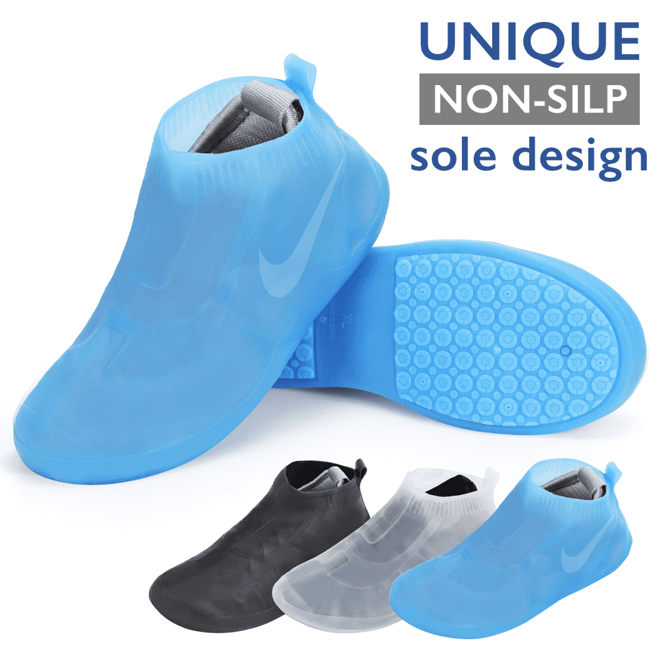 M, Transparent Waterproof Shoe Covers Reusable Silicone Rain Shoe Covers Folding No-Slip Outdoor Shoe Protectors with Zipper for Men Women Hiking Beach Camping 
