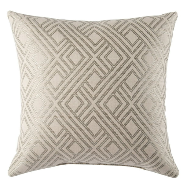 26" Ivory and Gray Geometric Outdoor Patio Square Throw Pillow