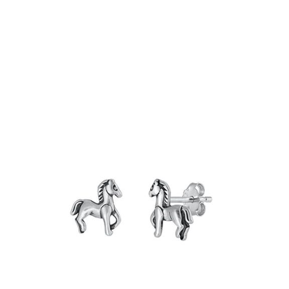 Sterling Silver High Polished Oxidized Horse Earrings 925 New Jewelry Female Unisex