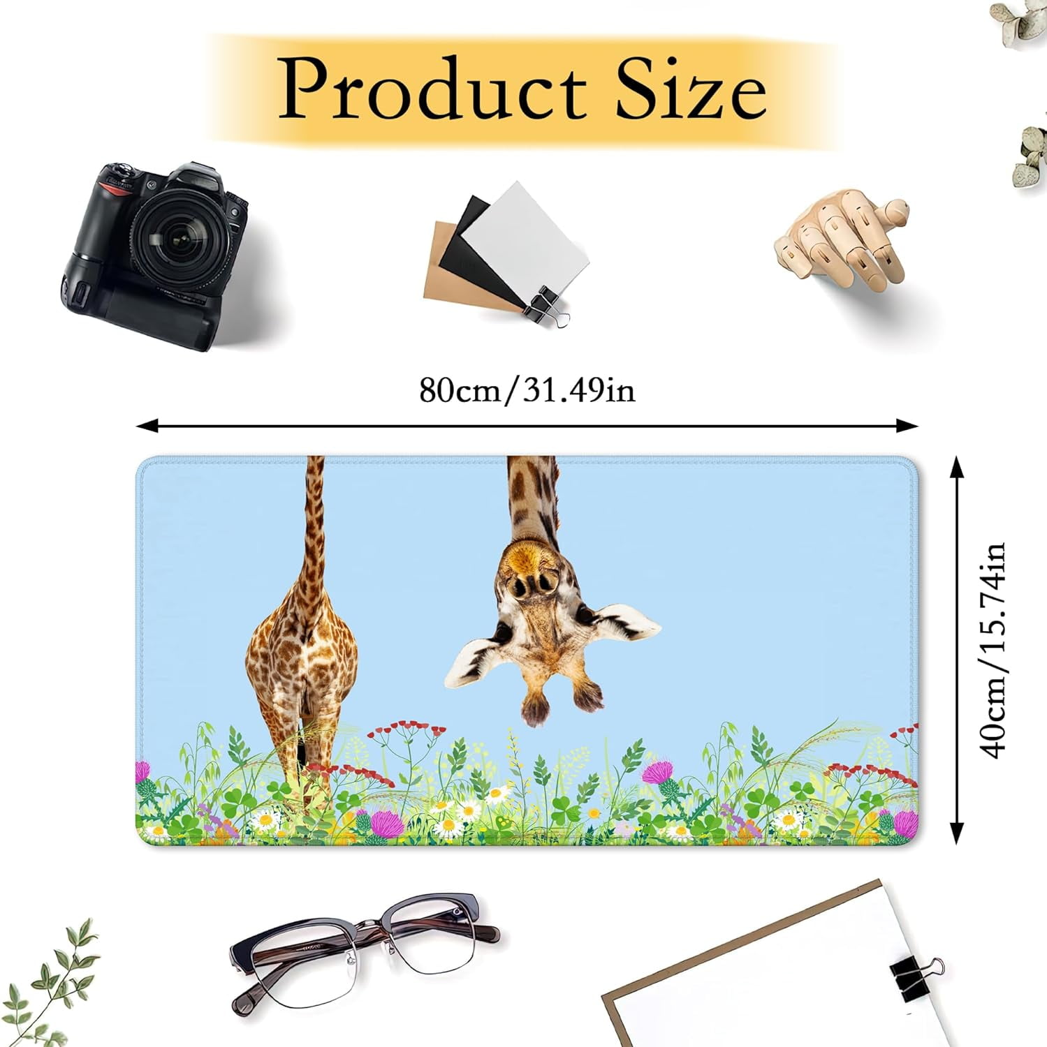 Funny Giraffe with Flowers Desk Mat,Large Gaming Mouse Pad,Non-Slip Rubber Base Mousepad with Stitched Edges,Waterproof Mouse Mat Desk Pad for Work, Game, Office (31.5x15.7 in)