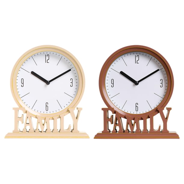 2 relojes de mesa decorativos familiares, fáciles de leer, sin tictac marrón beis