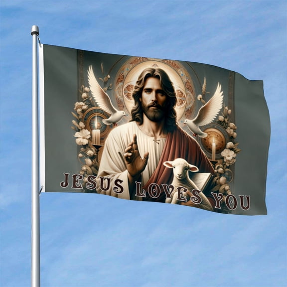 Cayyon Jesus Loves you Flag Banner with 2 Brass Grommets