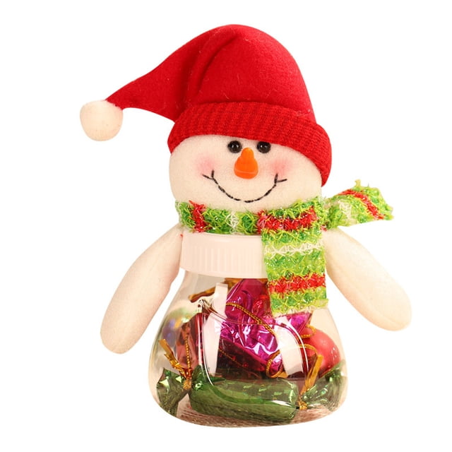 Christmas Candy Jar with Santa Claus Snowman Decor, Holiday Candy Packaging Container for Festive Party Decorations, Christmas Tree Ornaments, Home and Store Display
