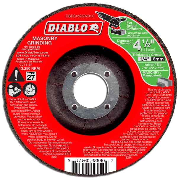 Disco abrasivo para mampostería Diablo, 4.5 pulgadas, tipo 27, acero