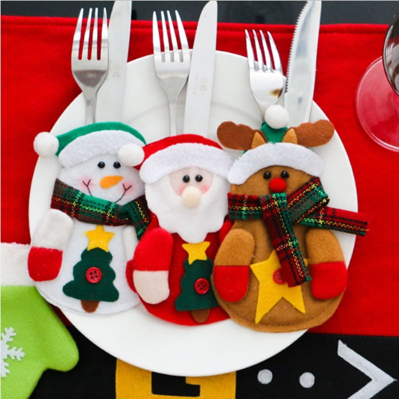 Christmas Decor Tableware Silverware Holder Fork Spoon Pocket Dinner Cutlery Bag