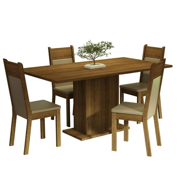 Juego de Comedor Madesa Mesa con Encimera de Madera 4 Sillas Marrón/Crema/Beige