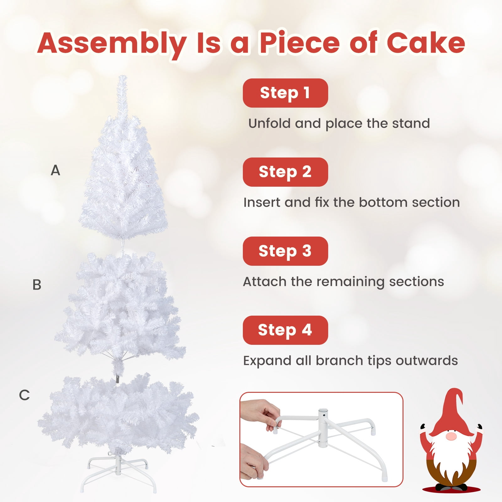 Costway 7Ft Artificial PVC Christmas Tree Stand Indoor Outdoor White