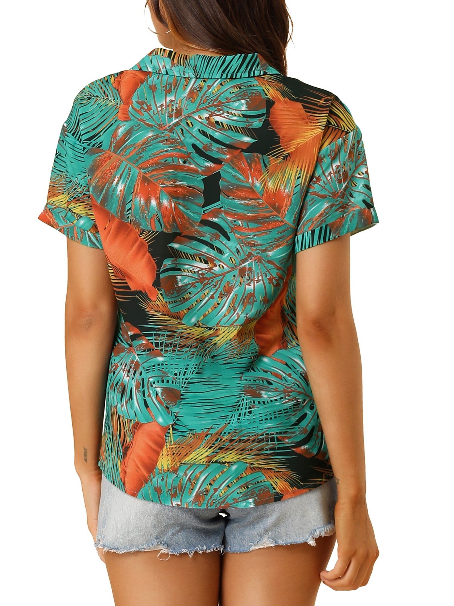 DARING DIVA Floral Leaves Print Short Sleeve Beach Top XS Black
