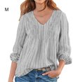thumbnail image 2 of Chemise Femme Rayée Plissée Manches Longues Col en V Blouse Décontractée, Gris, m, 2 of 4