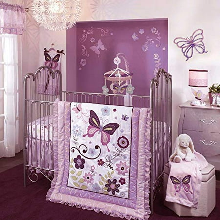 Lambs Ivy Butterfly Lane Purple White 5piece Baby Crib Bedding
