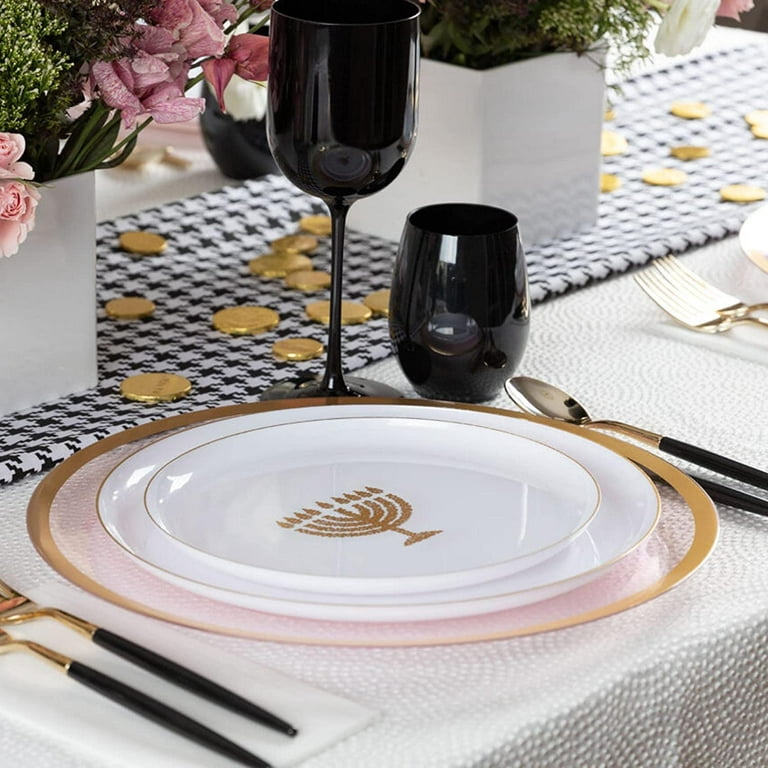 EcoQuality 7 inch Round Hammered Translucent Pink Plastic Plates with Gold  Rim - China Like Party Plates, Heavy Duty Large Disposable Dinner Charger