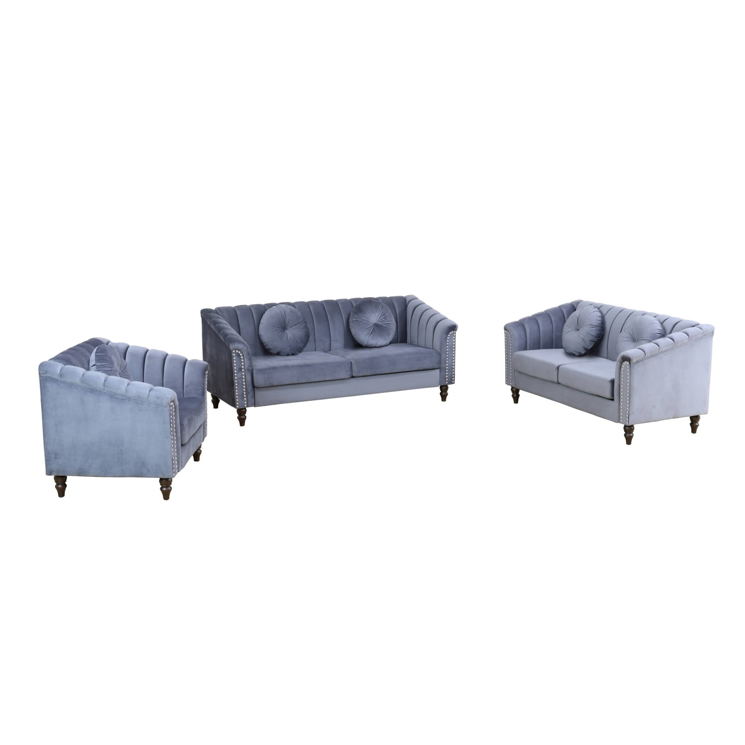Hommoo Sofa Set,Microfiber 3-Piece Couch Living Room Sofa Set Including 3-Seater Sofa, Loveseat and Single Chair, for Apartment Furniture Set,Grey