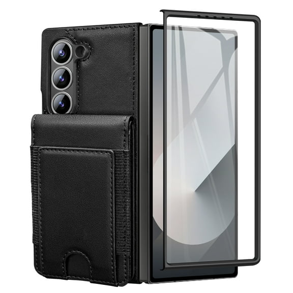ShieldFlex for Samsung Galaxy Z Fold 7 Wallet Case with Card Slots, Front Tempered Glass Screen Protector Reinforced Frame Protective Cover for Samsung Z Fold7 2025,Black
