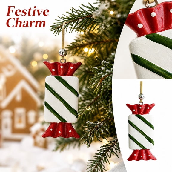 Candy Cane Christmas Decorations with Retro Striped Design, 1-Pack, Red White and Green, for Christmas Tree, Ornament