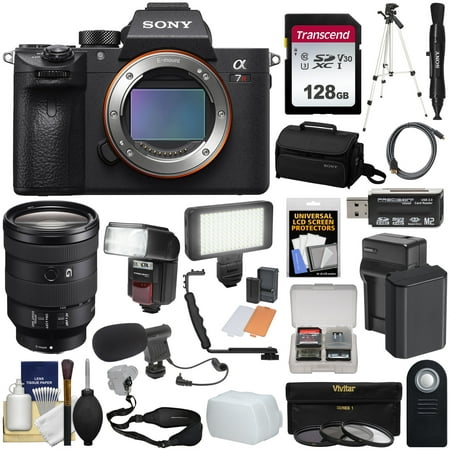 Sony Alpha A7R III 4K Wi-Fi Digital Camera Body with FE 24-105mm Lens + 128GB + Battery + Charger + Case + Tripod + Filters + Flash + LED + Mic + (Best Off Camera Flash For Sony)