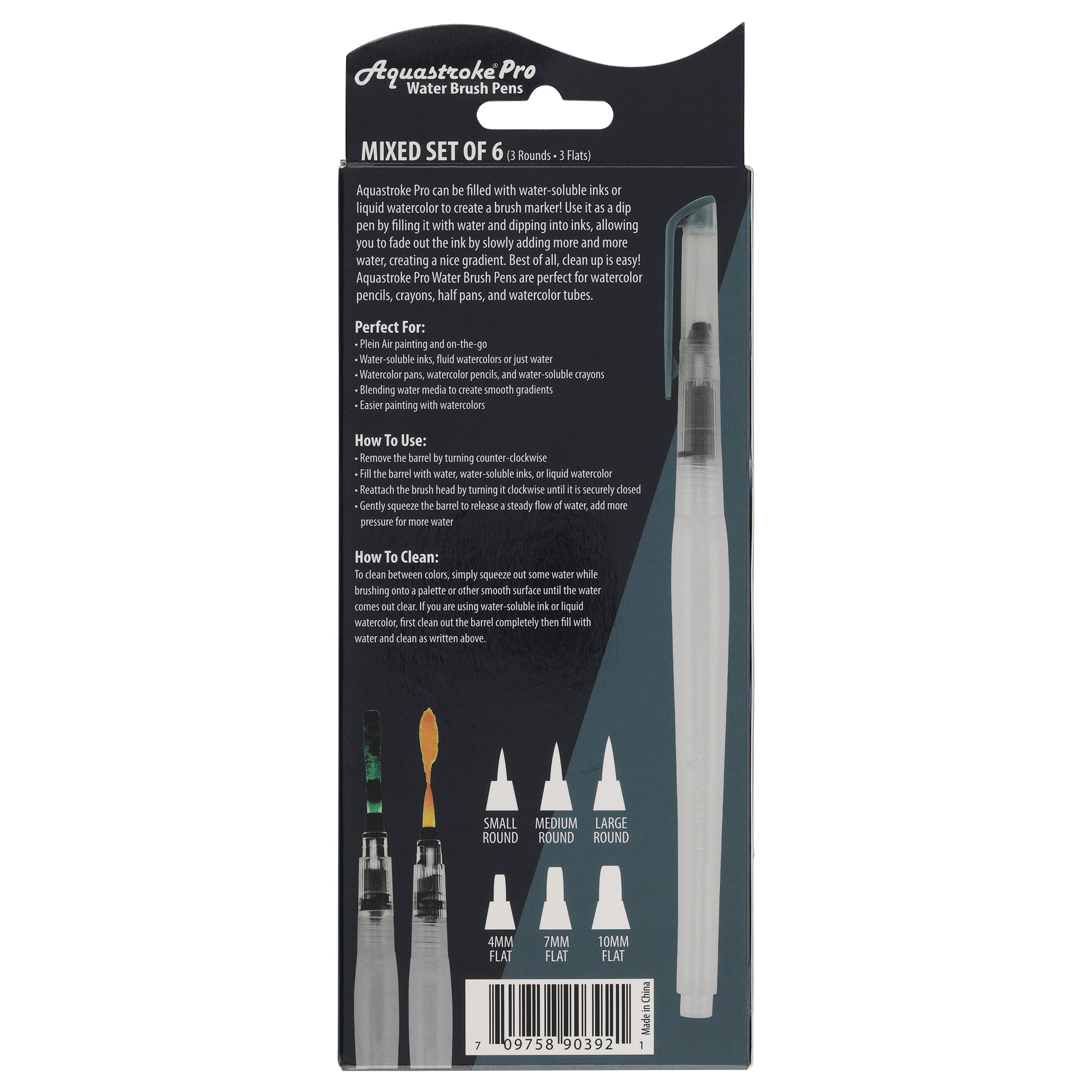 Creative Mark Aquastroke Pro Water Brush Pen - Water Soluble Paint Brushes Perfect For On-The-Go Or In The Studio - Brush Set (Mixed Set of 6)