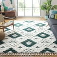 thumbnail image 2 of SAFAVIEH Moroccan Tassel Larry Geometric Shag Area Rug, Green/Ivory, 9' x 12', 2 of 8