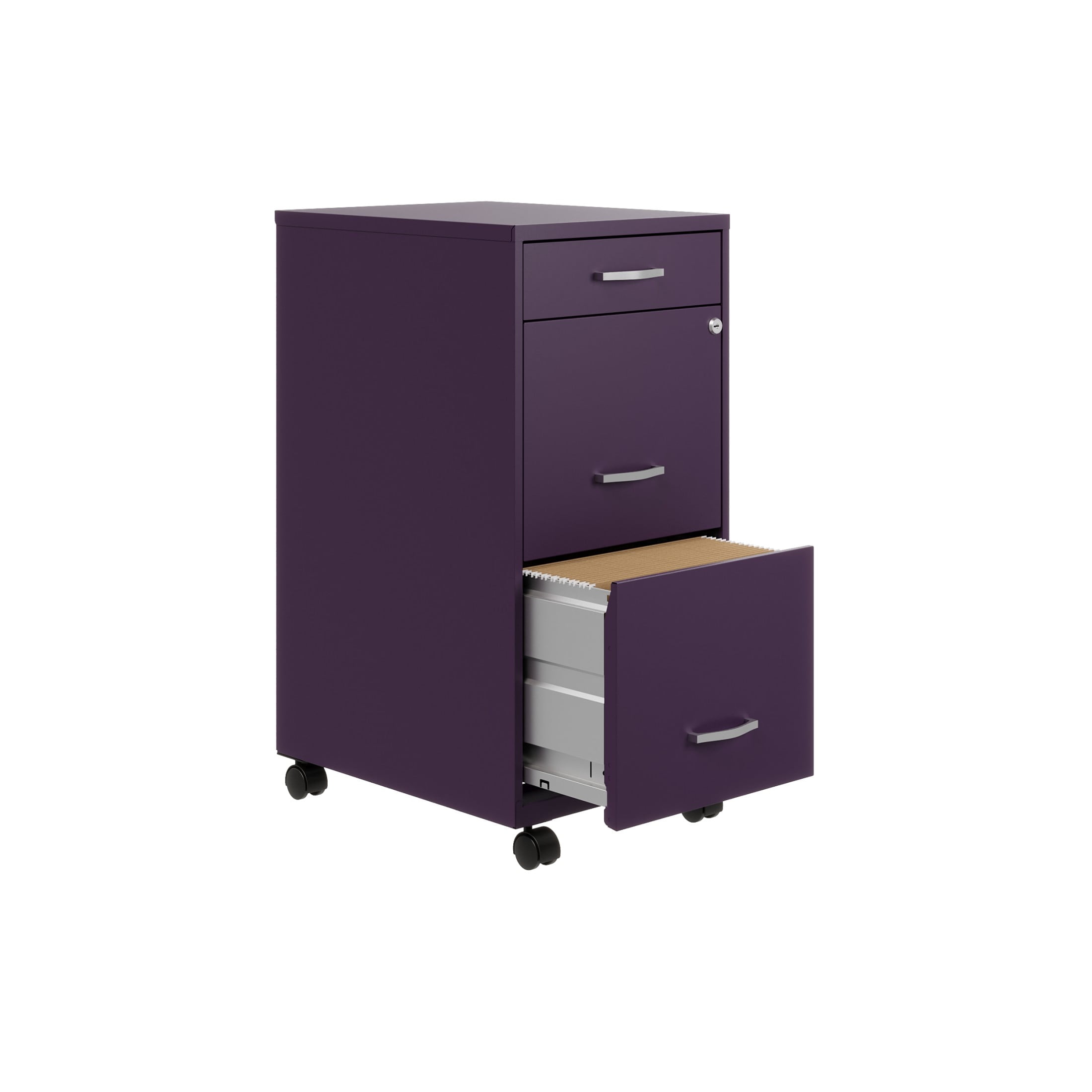 Space Solutions 18" Deep 3 Drawer Mobile Letter Width Vertical File Cabinet, Midnight Purple