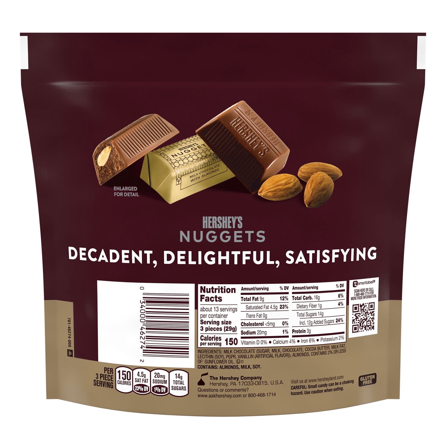 HERSHEY'S NUGGETS Milk Chocolate with Almonds Candy Family Pack, 13.8 oz