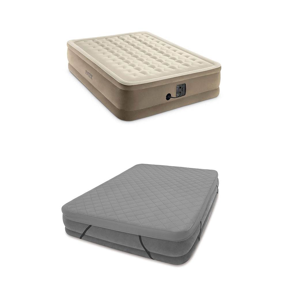 Intex Ultra Plush Fiber Tech Raised Airbed Mattress, Queen & Fitted Bed
