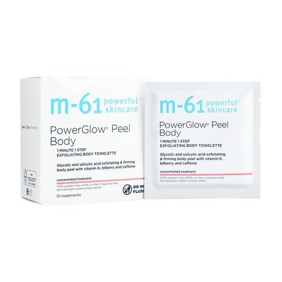 M-61 PowerGlow Peel Body - Peeling corporal exfoliante y reafirmante con ácido glicólico y salicílico con vitamina K, arándano y cafeína