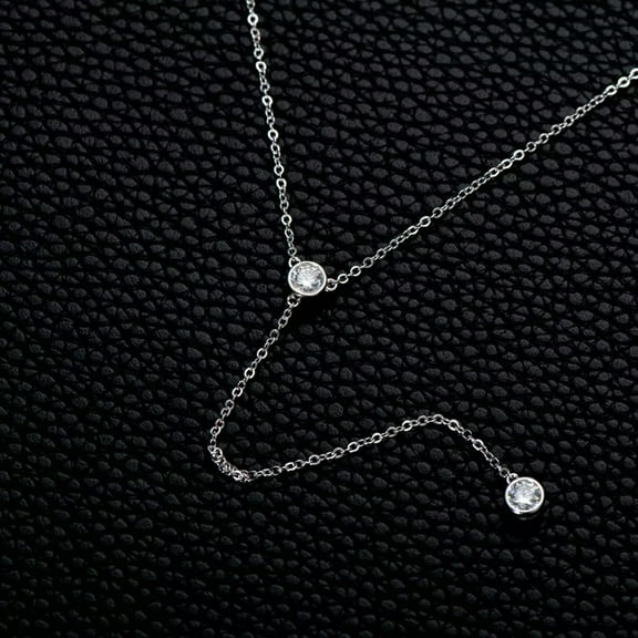 K-KED Drop Lariat Necklace for Women 0.6CTW. Round Real Moissanite Dainty 925 Silver