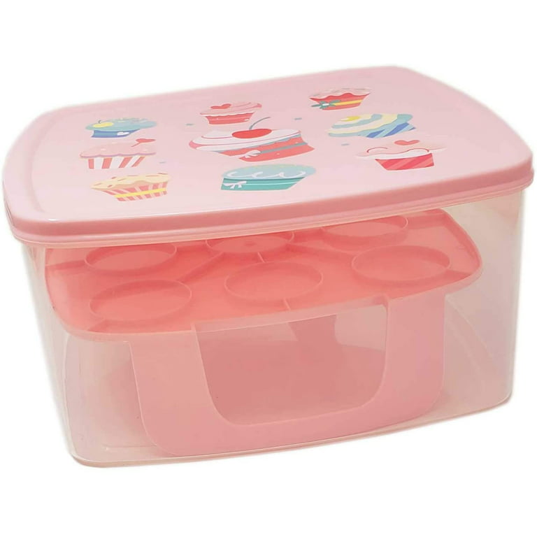 Cake Carrier Storage Container Holds Up to 8 inch 2-Layer Cake, Pink & Clear - for Cakes, Pies, Muffins, Cupcakes or Other Desserts - Freezer 